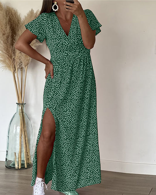Vestido largo estampado con escote en V