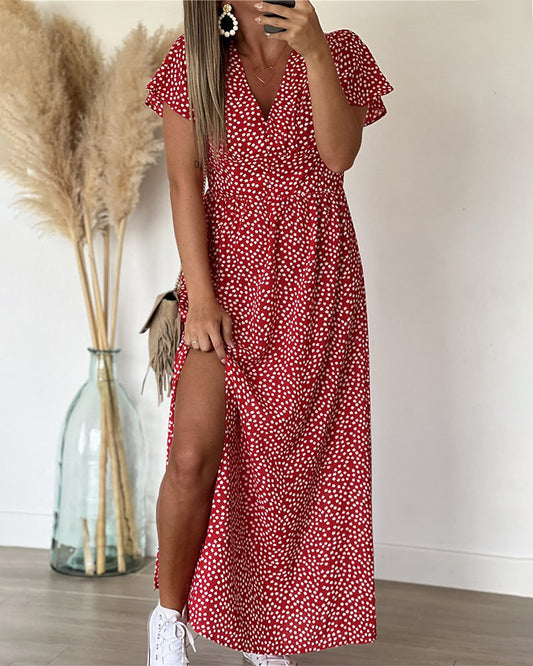 Vestido largo estampado con escote en V