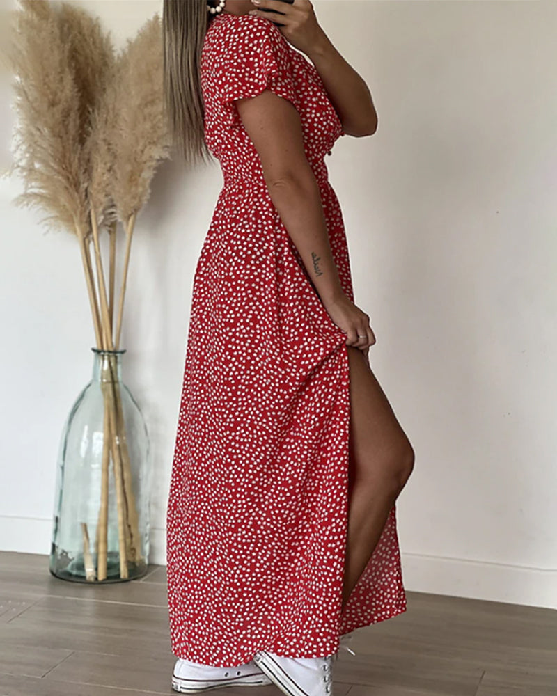 Vestido largo estampado con escote en V