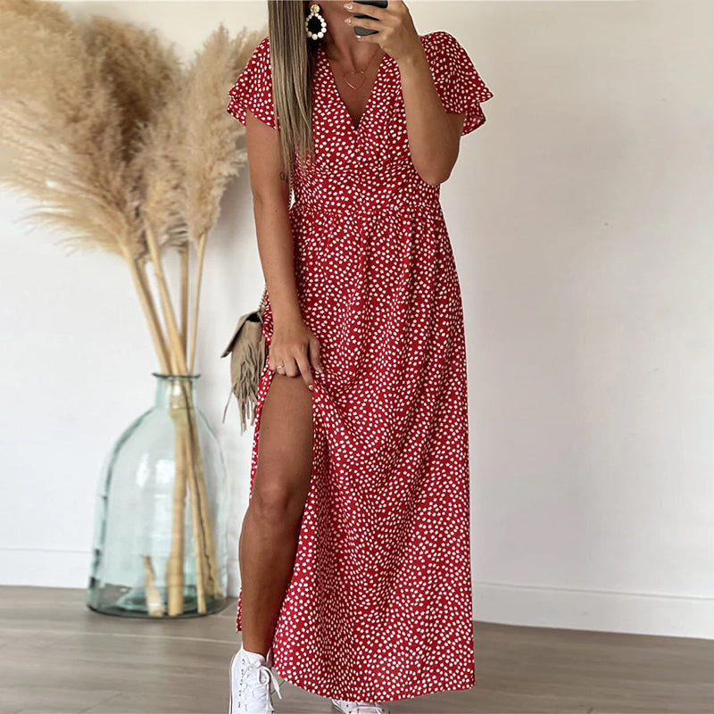 Vestido largo estampado con escote en V